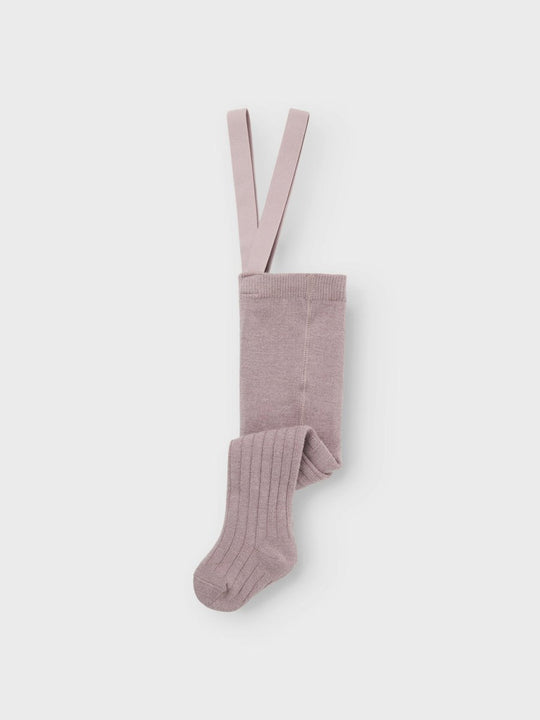 name it baby WAKMA WO/BL RIB PANTYHOSE W/SUS - Purple Dove | Torgunns Barneklær AS