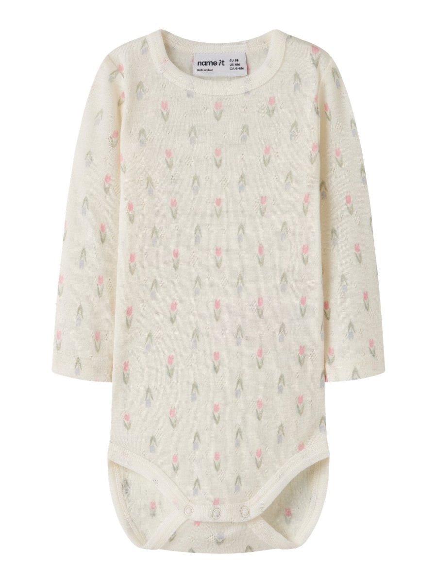 name it baby WANG ull body i merinoull – Coconut Milk | Blomster | Torgunns Barneklær AS