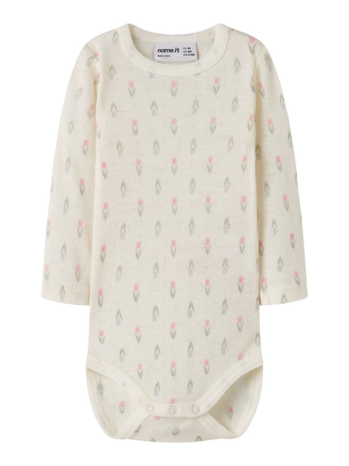 name it baby WANG ull body i merinoull – Coconut Milk | Blomster | Torgunns Barneklær AS