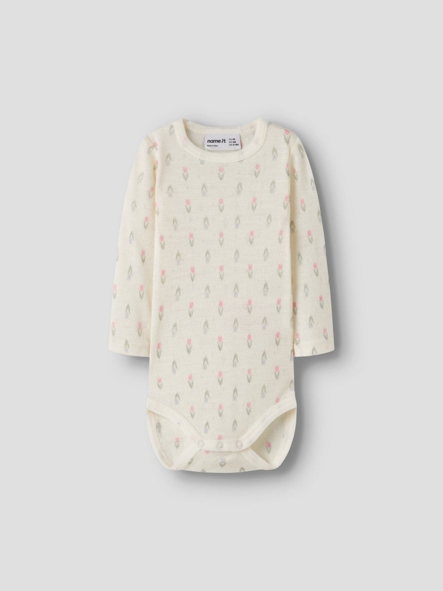 name it baby WANG ull body i merinoull – Coconut Milk | Blomster | Torgunns Barneklær AS