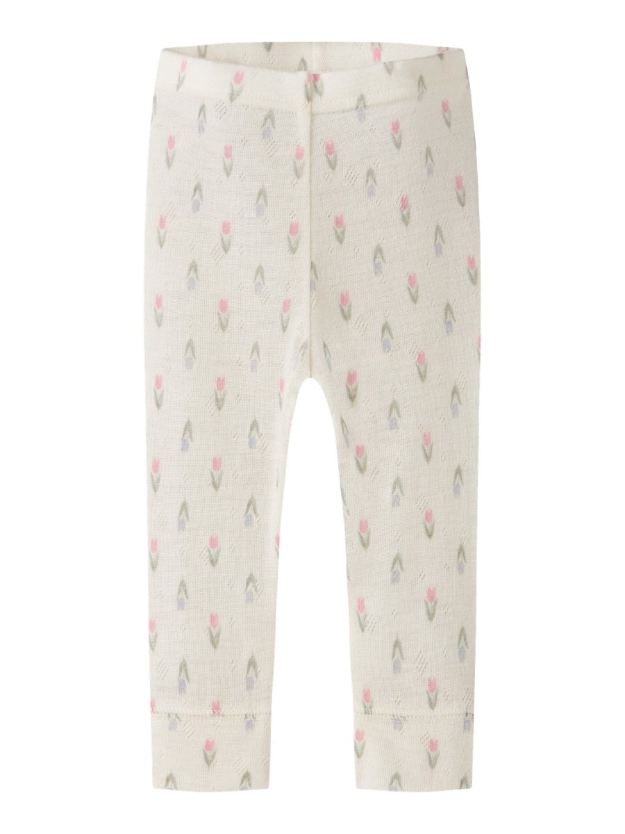 name it baby WANG ull leggings i merinoull – Coconut Milk | Blomster | Torgunns Barneklær AS