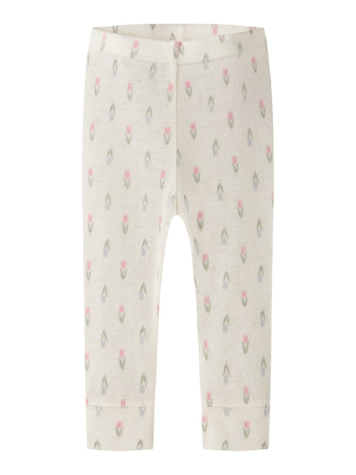 name it baby WANG ull leggings i merinoull – Coconut Milk | Blomster | Torgunns Barneklær AS