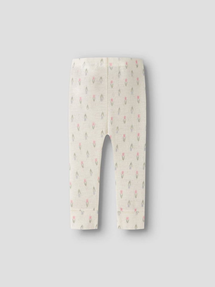 name it baby WANG ull leggings i merinoull – Coconut Milk | Blomster | Torgunns Barneklær AS