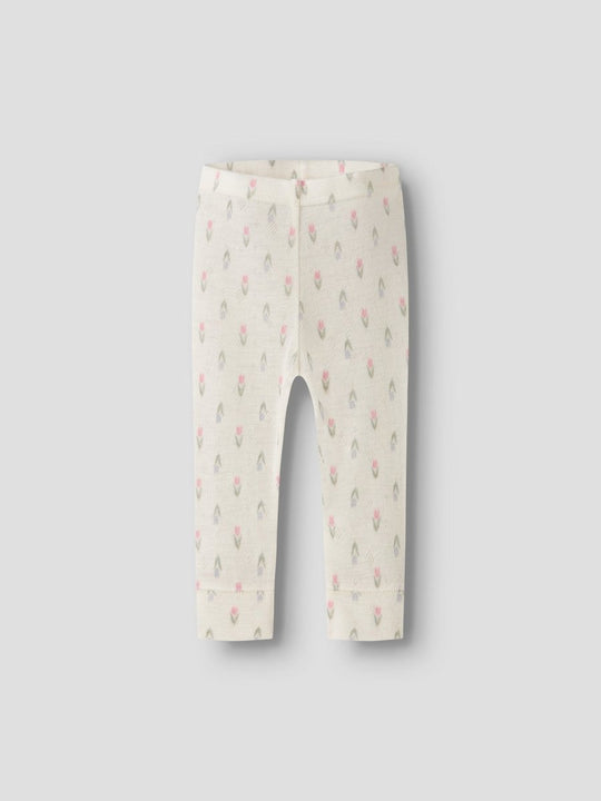 name it baby WANG ull leggings i merinoull – Coconut Milk | Blomster | Torgunns Barneklær AS