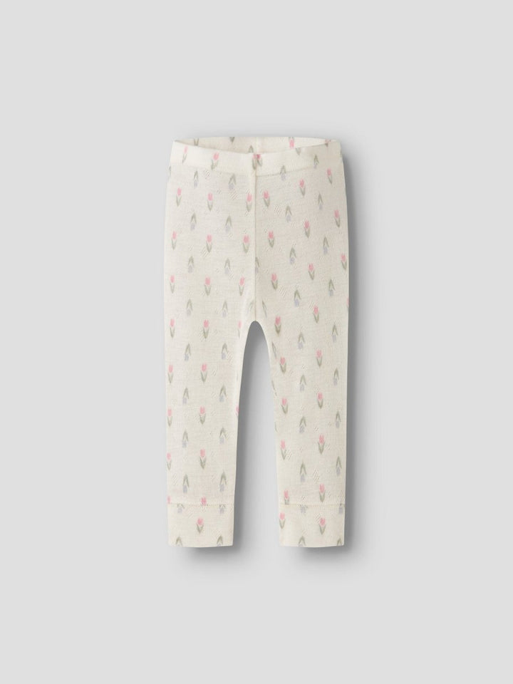 name it baby WANG ull leggings i merinoull – Coconut Milk | Blomster | Torgunns Barneklær AS