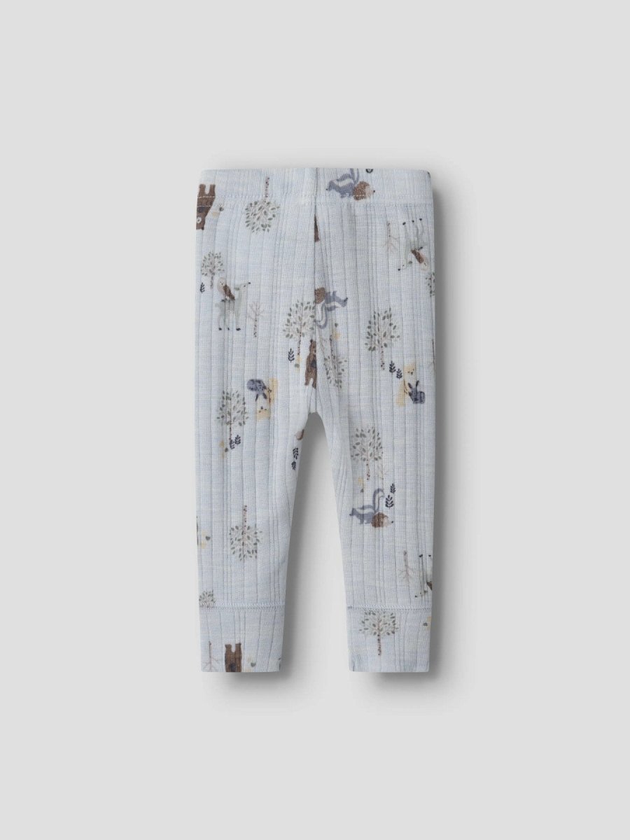 name it baby WANG WOOL Needle Legging noos - Arctic Ice | Forest Animal | Torgunns Barneklær AS