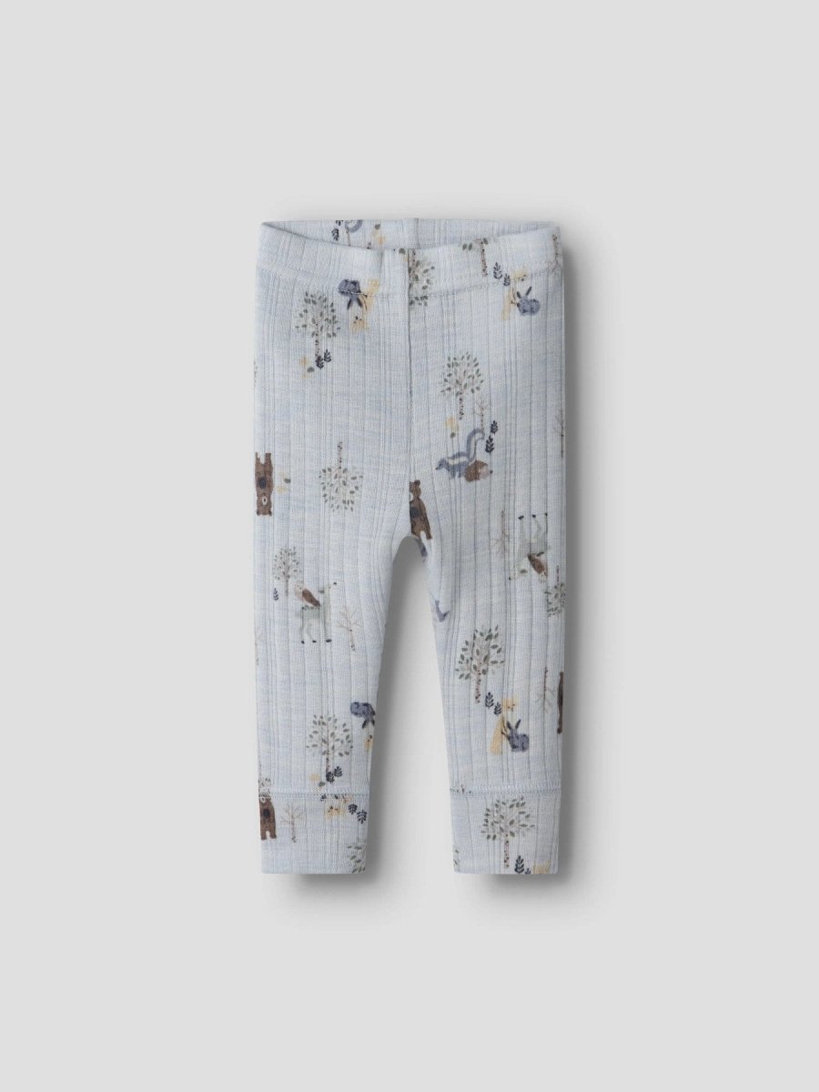 name it baby WANG WOOL Needle Legging noos - Arctic Ice | Forest Animal | Torgunns Barneklær AS
