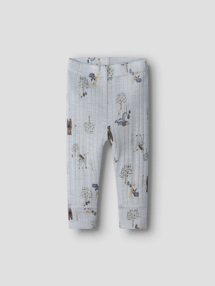 name it baby WANG WOOL Needle Legging noos - Arctic Ice | Forest Animal | Torgunns Barneklær AS