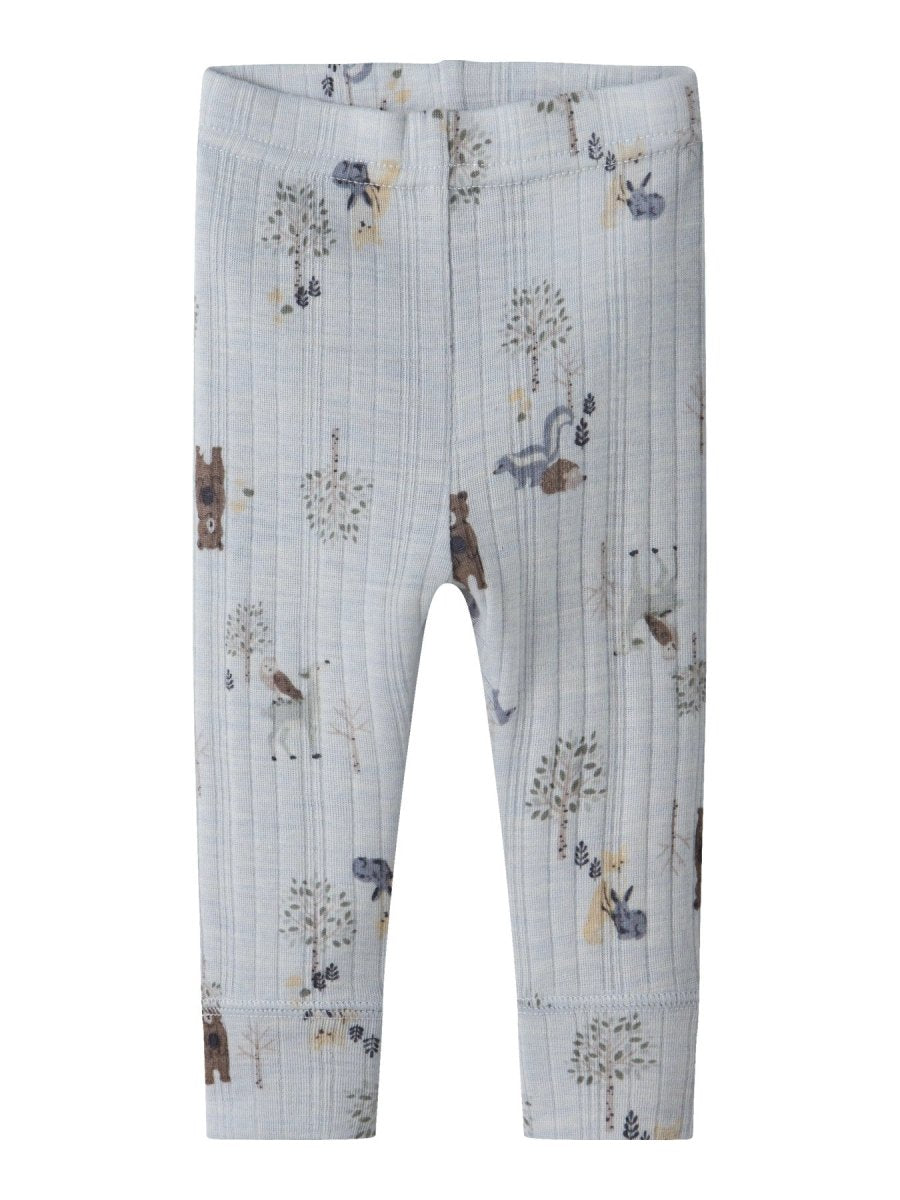 name it baby WANG WOOL Needle Legging noos - Arctic Ice | Forest Animal | Torgunns Barneklær AS