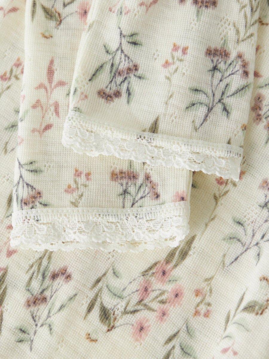 name it baby WANG WOOL Needle Leggings noos - Snow White | Flowers & Leafs | Torgunns Barneklær AS
