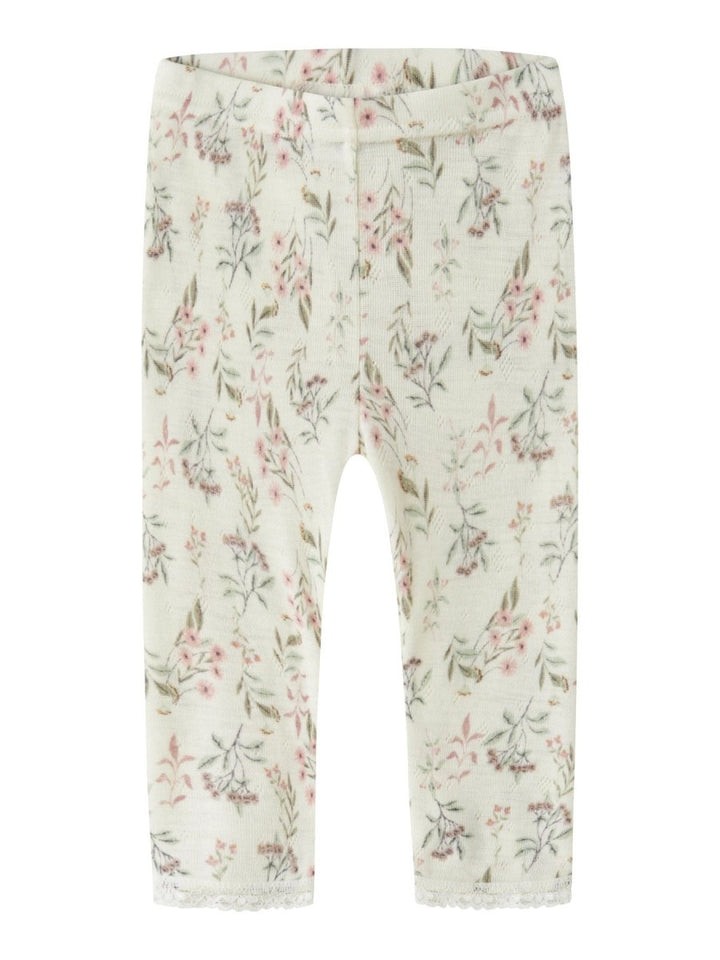 name it baby WANG WOOL Needle Leggings noos - Snow White | Flowers &amp; Leafs | Torgunns Barneklær AS