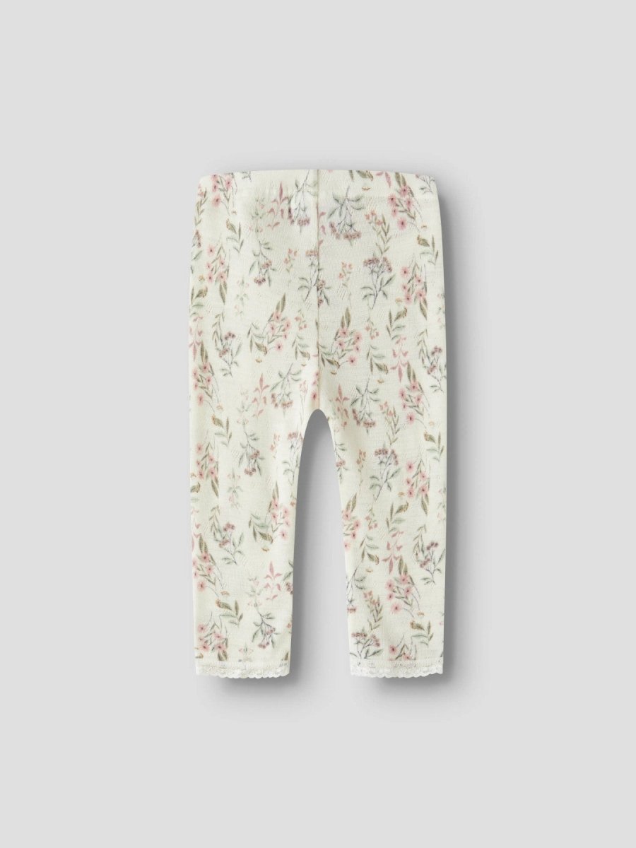 name it baby WANG WOOL Needle Leggings noos - Snow White | Flowers &amp; Leafs | Torgunns Barneklær AS