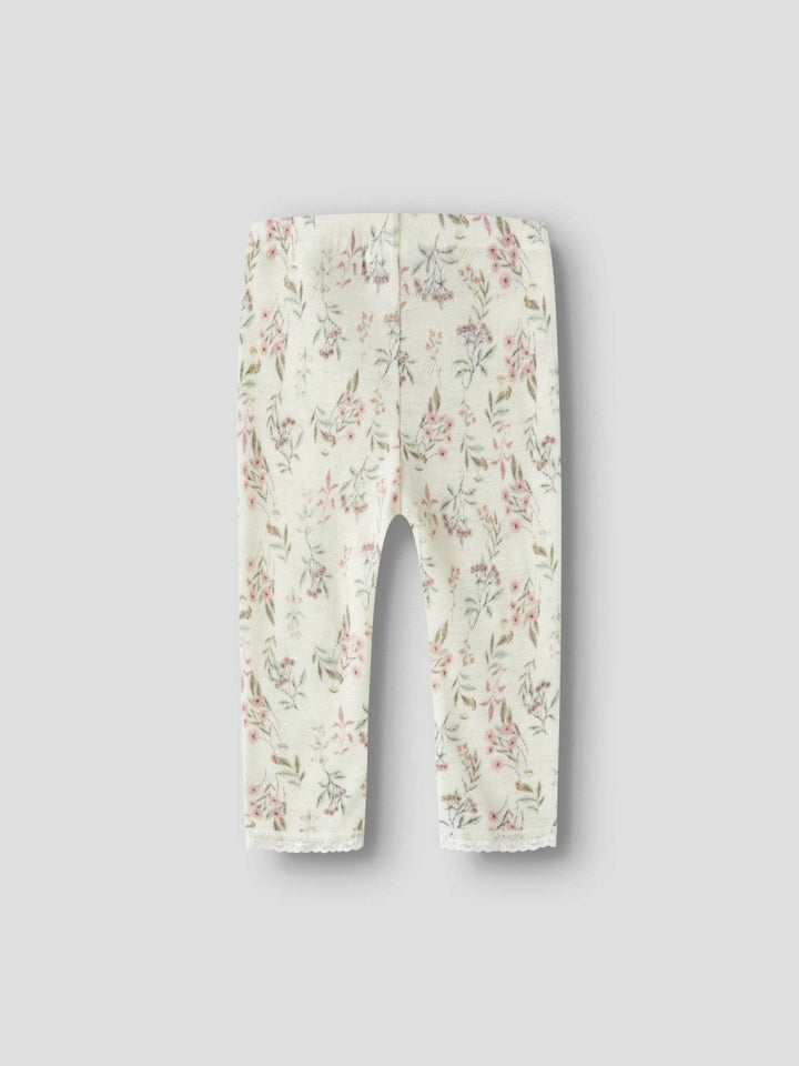 name it baby WANG WOOL Needle Leggings noos - Snow White | Flowers &amp; Leafs | Torgunns Barneklær AS