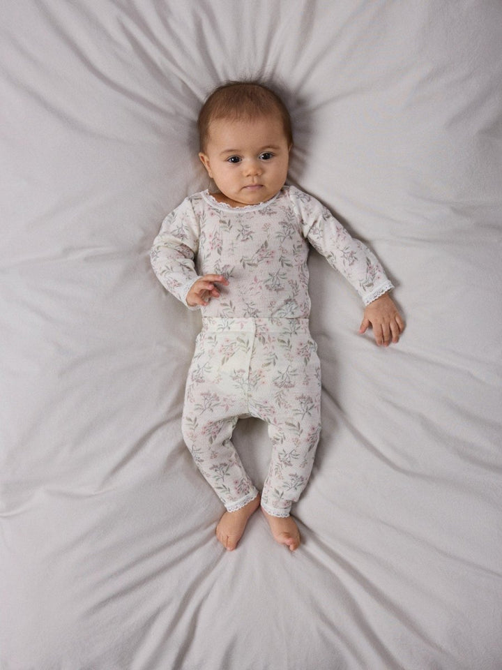 name it baby WANG WOOL Needle Leggings noos - Snow White | Flowers &amp; Leafs | Torgunns Barneklær AS