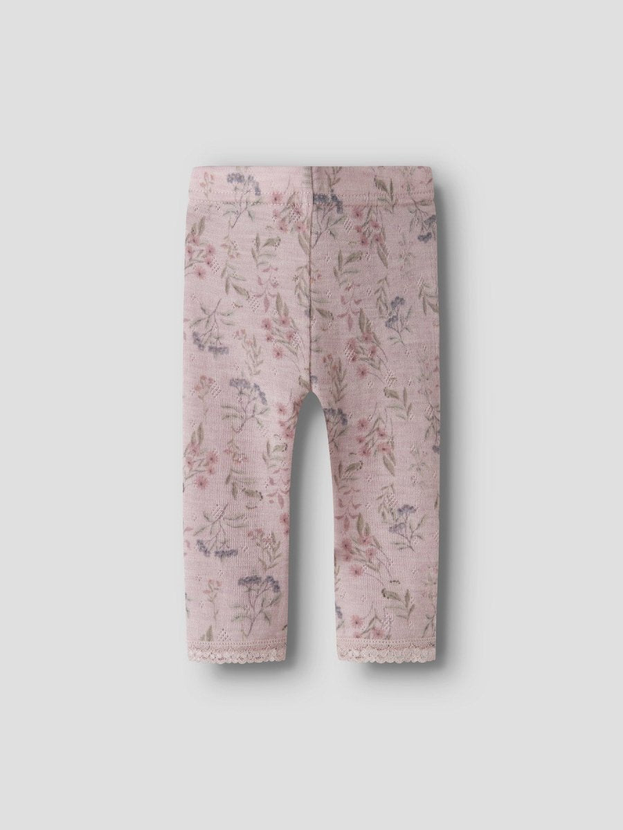 name it baby WANG WOOL Needle Leggings noos - Violet Ice | Flowers &amp; Leafs | Torgunns Barneklær AS