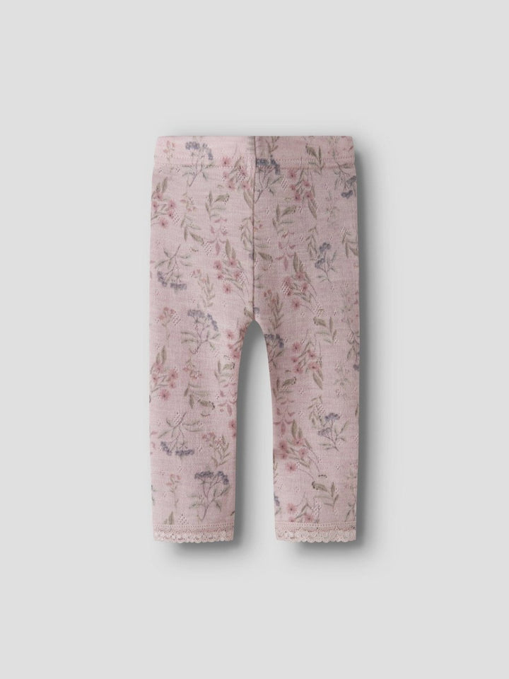 name it baby WANG WOOL Needle Leggings noos - Violet Ice | Flowers &amp; Leafs | Torgunns Barneklær AS