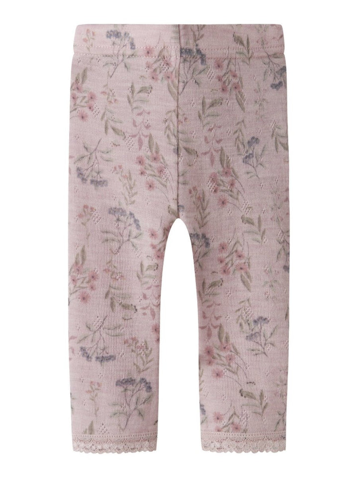name it baby WANG WOOL Needle Leggings noos - Violet Ice | Flowers &amp; Leafs | Torgunns Barneklær AS