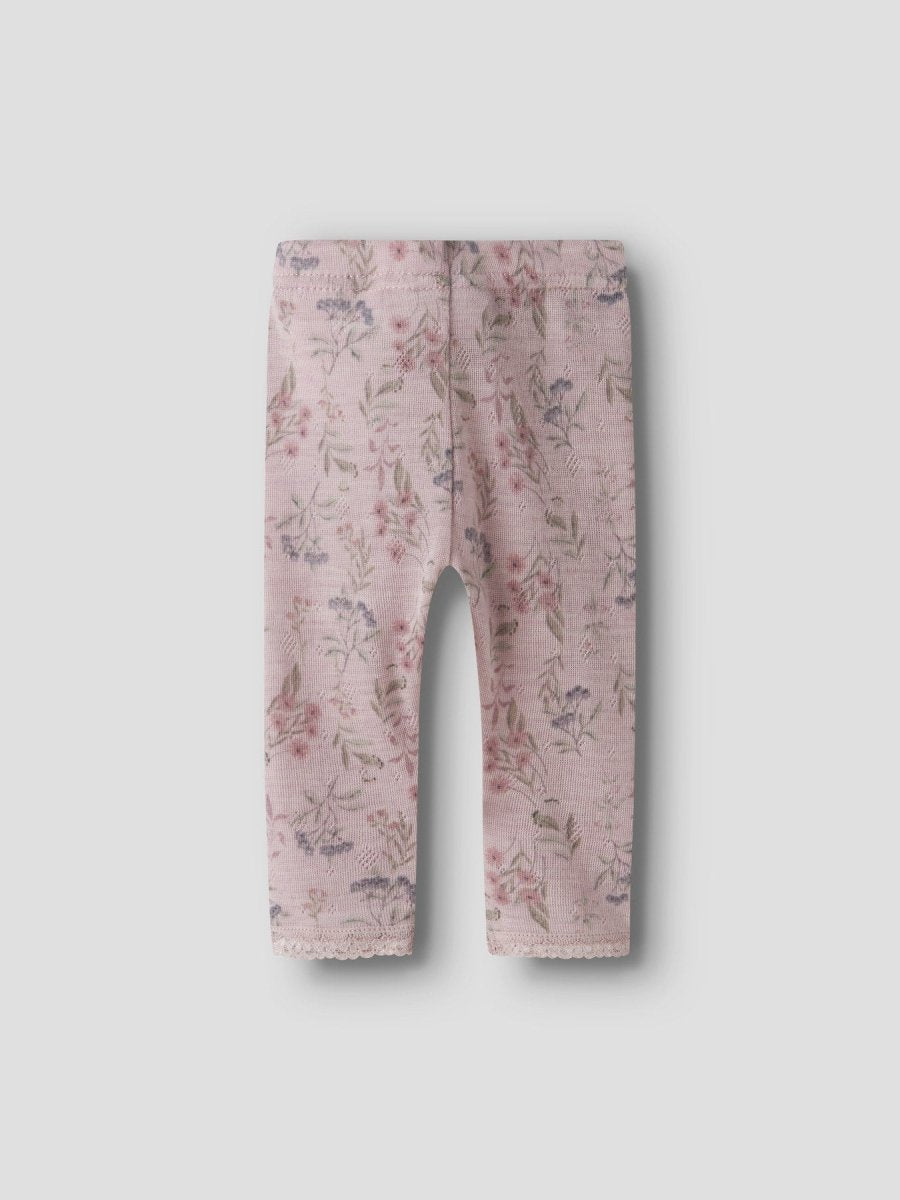 name it baby WANG WOOL Needle Leggings noos - Violet Ice | Flowers &amp; Leafs | Torgunns Barneklær AS