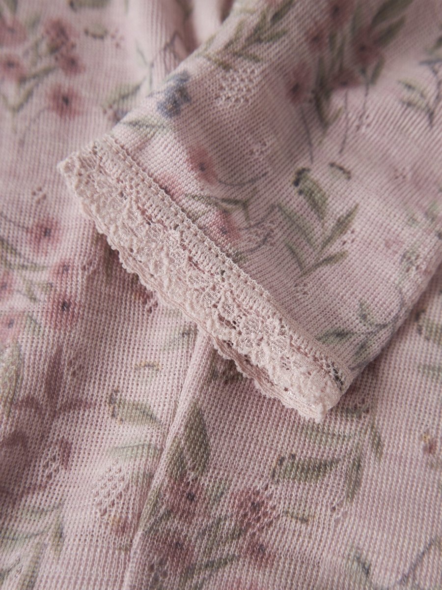 name it baby WANG WOOL Needle Leggings noos - Violet Ice | Flowers &amp; Leafs | Torgunns Barneklær AS