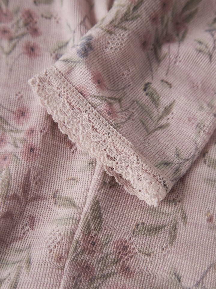 name it baby WANG WOOL Needle Leggings noos - Violet Ice | Flowers &amp; Leafs | Torgunns Barneklær AS