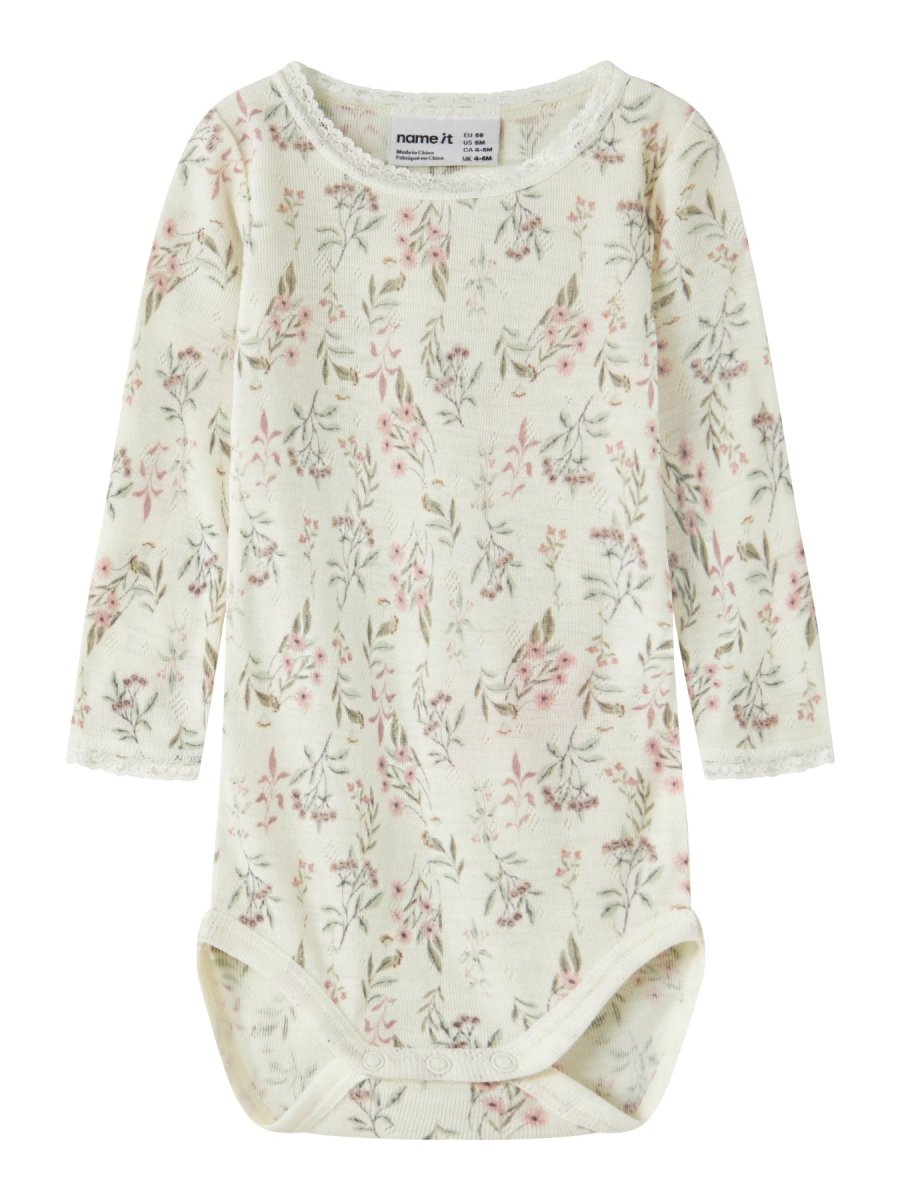 name it baby WANG WOOL Needle ls Body noos - Snow White | Flowers &amp; Leaves | Torgunns Barneklær AS