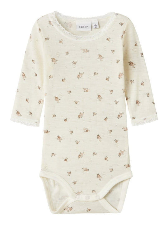 name it baby WANG WOOL NEEDLE LS BODY NOOS - Snow White | Small flowers | Torgunns Barneklær AS