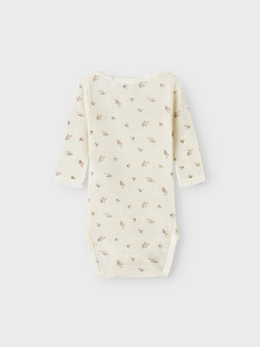 name it baby WANG WOOL NEEDLE LS BODY NOOS - Snow White | Small flowers | Torgunns Barneklær AS