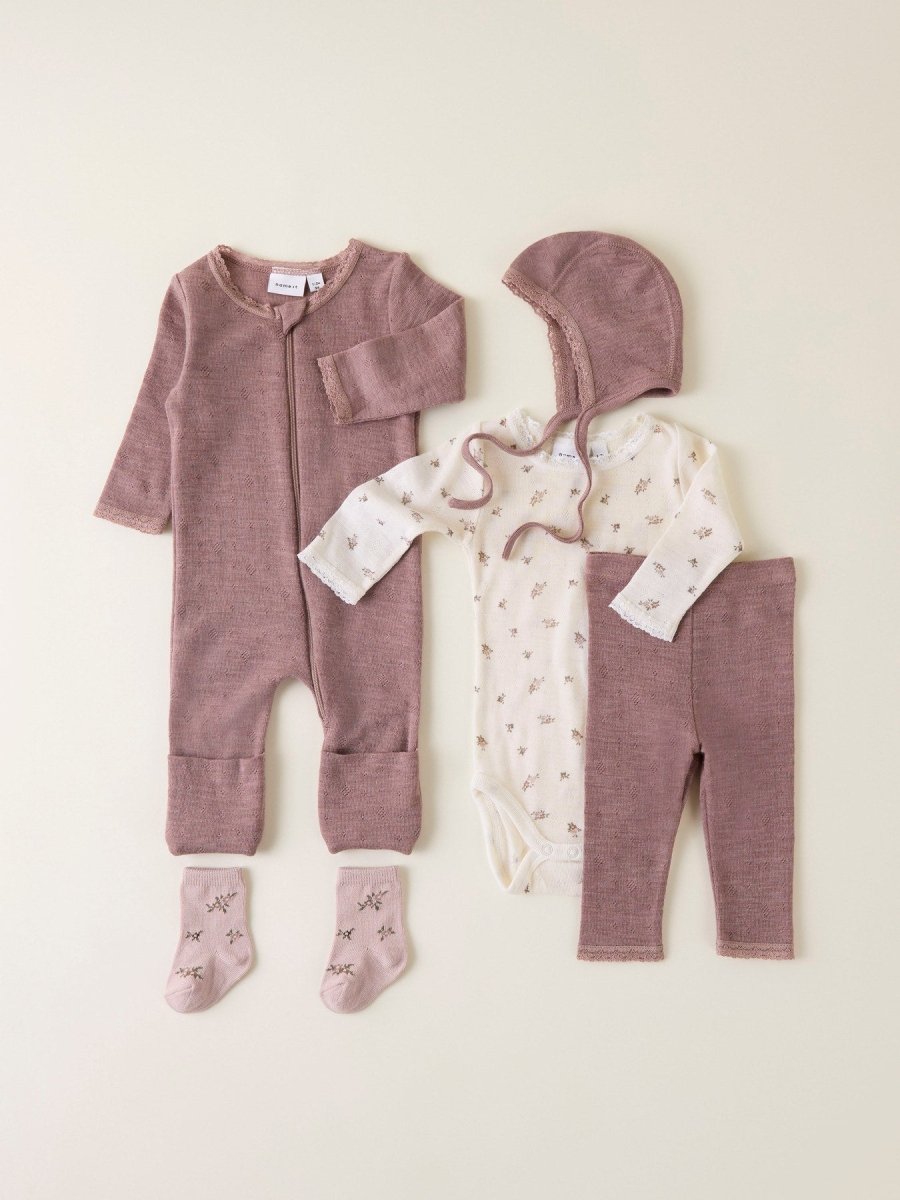 name it baby WANG WOOL NEEDLE LS BODY NOOS - Snow White | Small flowers | Torgunns Barneklær AS