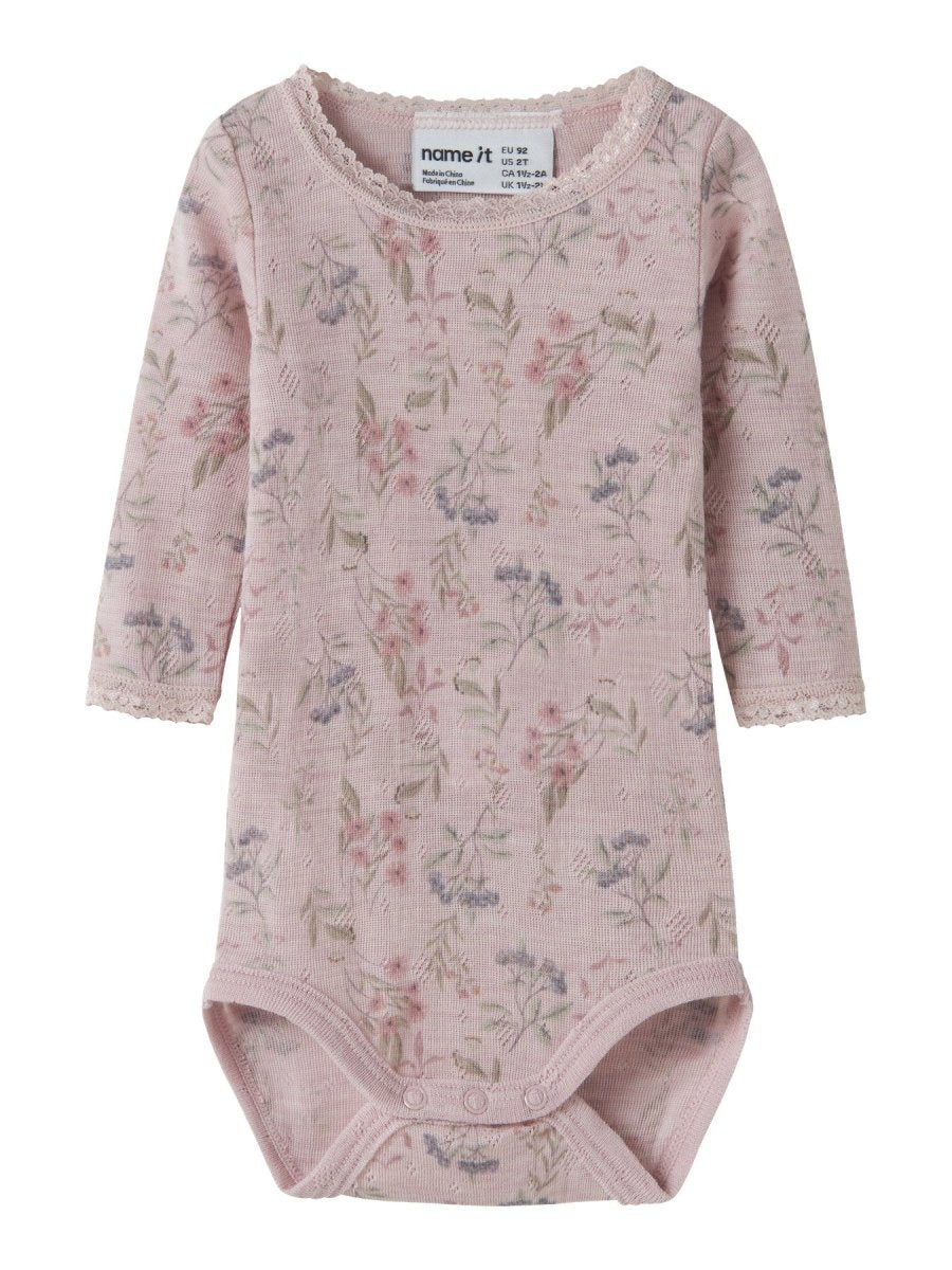 name it baby WANG WOOL Needle ls Body noos - Violet Ice | Flowers &amp; Leafs | Torgunns Barneklær AS