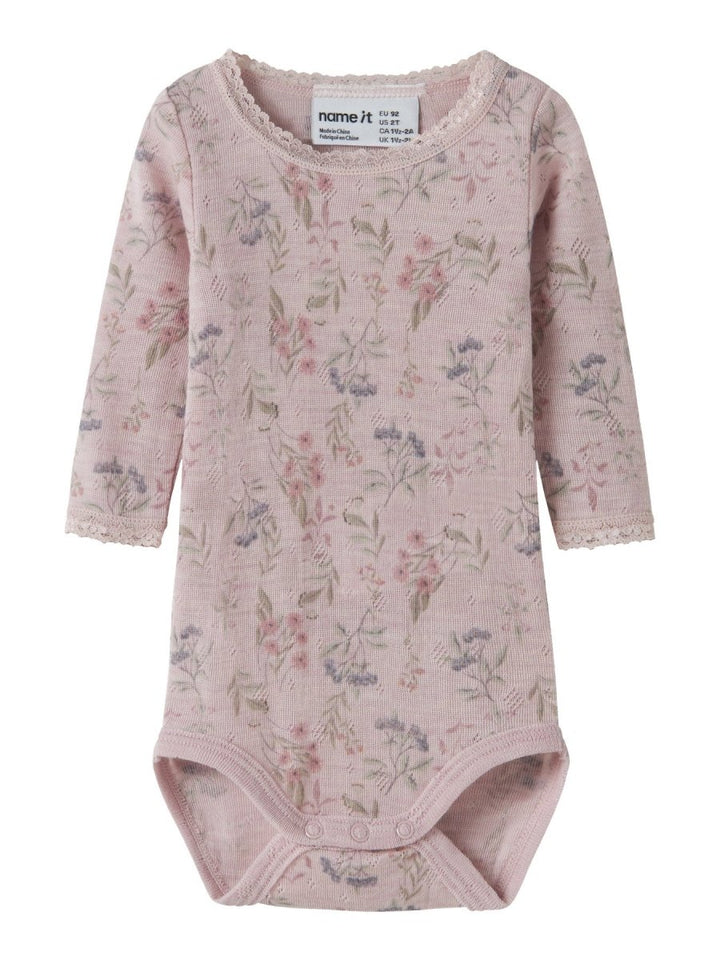name it baby WANG WOOL Needle ls Body noos - Violet Ice | Flowers &amp; Leafs | Torgunns Barneklær AS