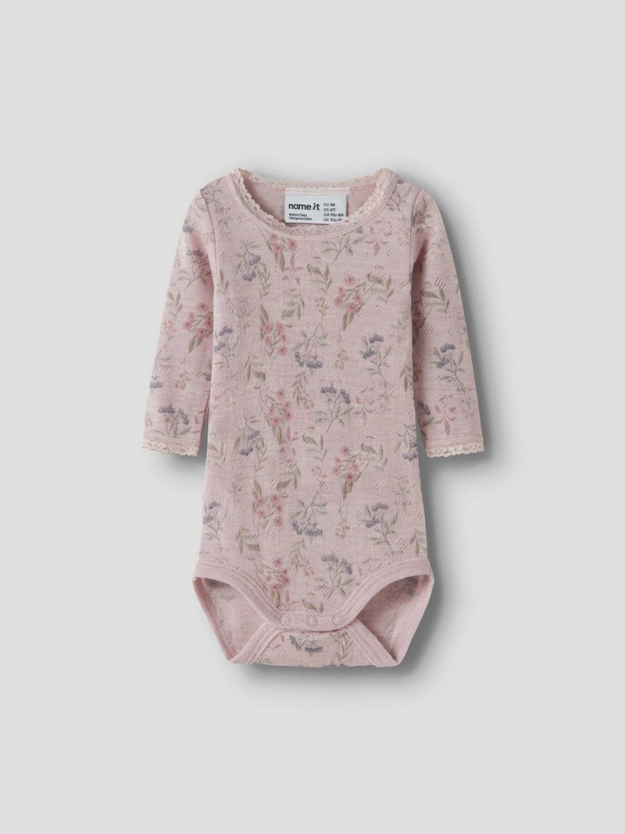 name it baby WANG WOOL Needle ls Body noos - Violet Ice | Flowers &amp; Leafs | Torgunns Barneklær AS