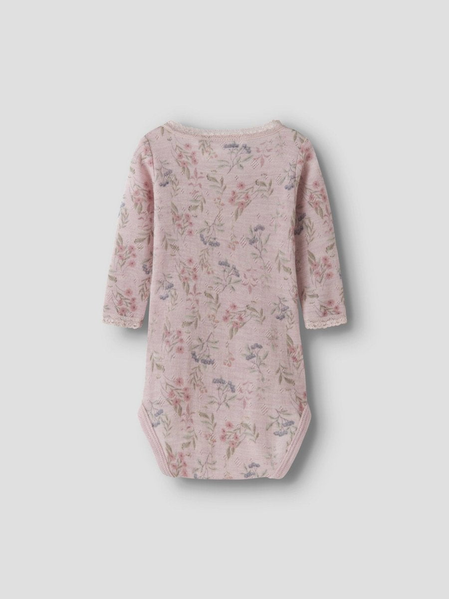 name it baby WANG WOOL Needle ls Body noos - Violet Ice | Flowers &amp; Leafs | Torgunns Barneklær AS