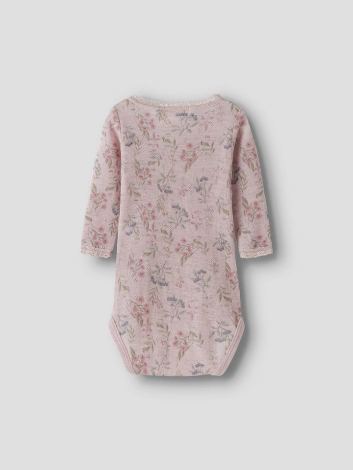 name it baby WANG WOOL Needle ls Body noos - Violet Ice | Flowers &amp; Leafs | Torgunns Barneklær AS