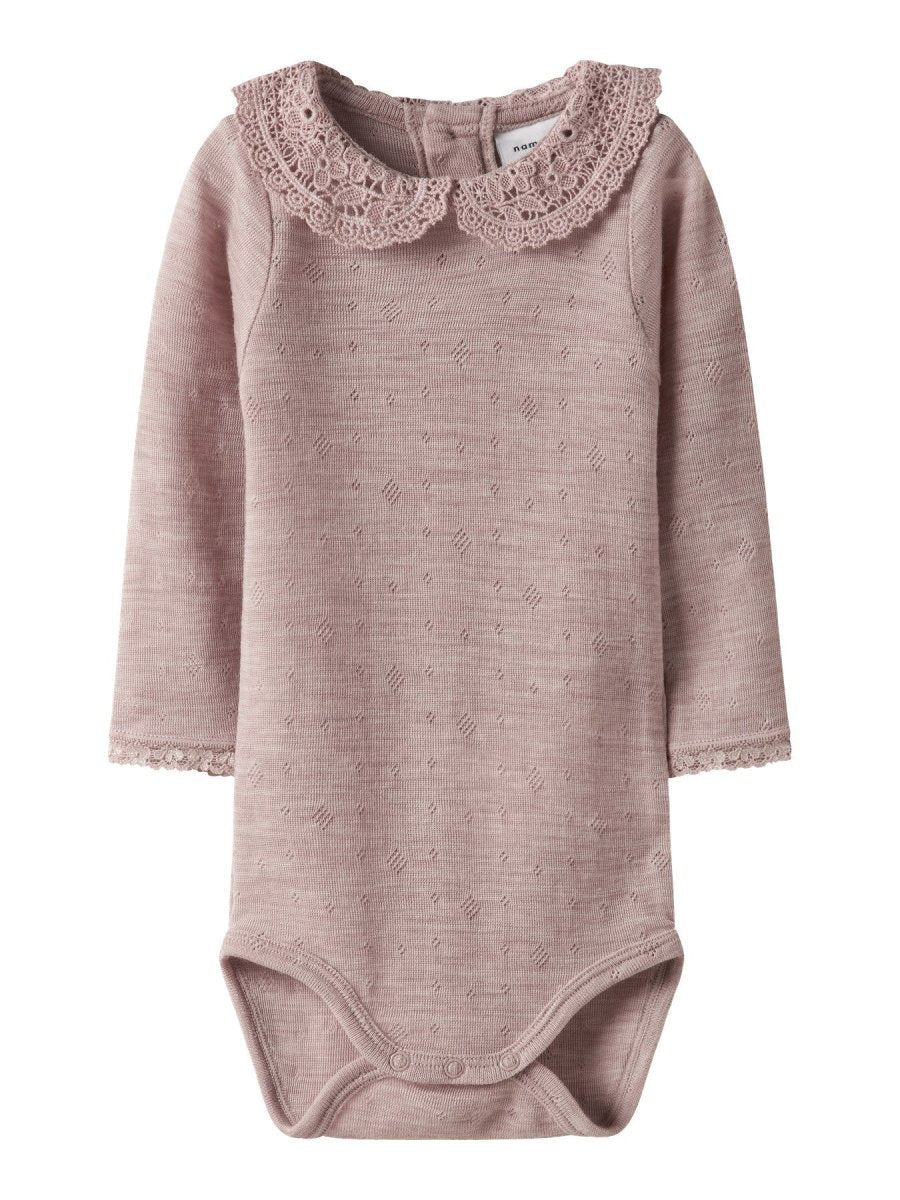 name it baby WANG WOOL NEEDLE LS BODY W/COLLAR - Shadow Gray | Torgunns Barneklær AS