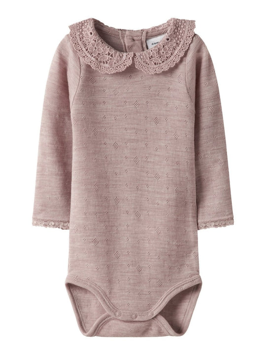 name it baby WANG WOOL NEEDLE LS BODY W/COLLAR - Shadow Gray | Torgunns Barneklær AS