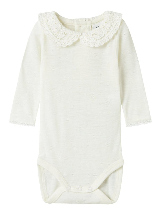 name it baby WANG WOOL NEEDLE LS BODY W/COLLAR - Snow White | Torgunns Barneklær AS