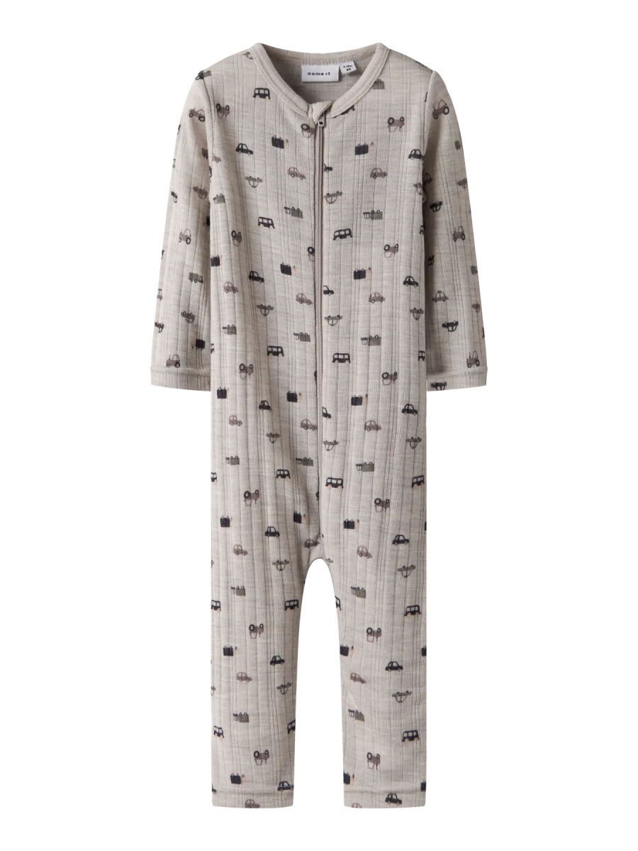 name it baby WANG WOOL NEEDLE NIGHTSUIT NOOS - Nacreous Cloud | Small cars | Torgunns Barneklær AS