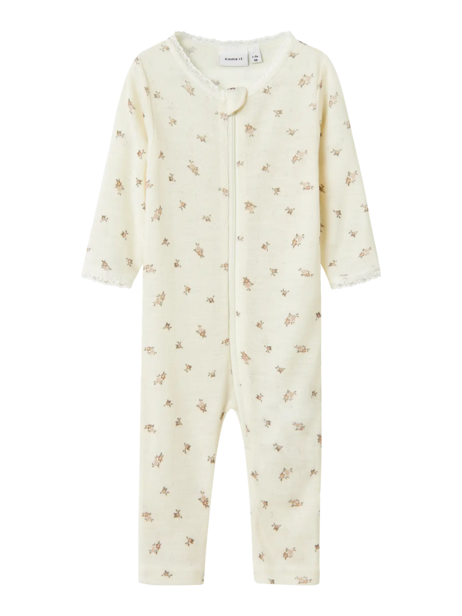 name it baby WANG WOOL NEEDLE NIGHTSUIT NOOS - Snow White | Small flowers | Torgunns Barneklær AS