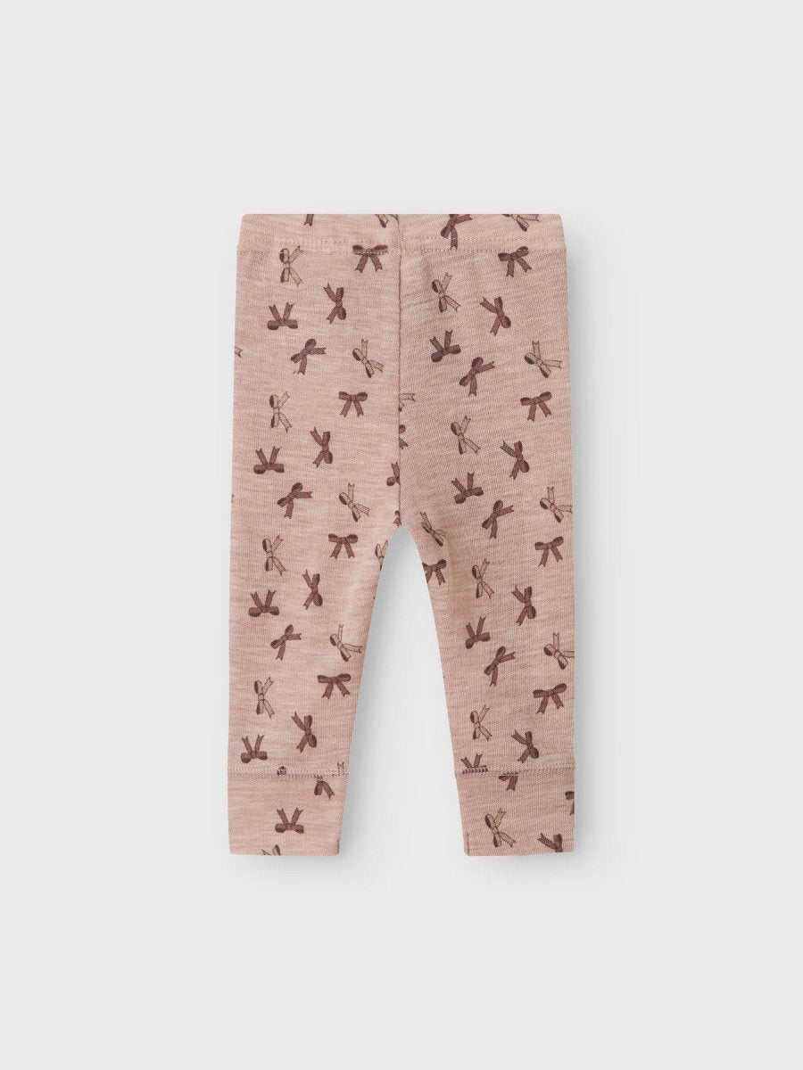 name it baby WANG WOOL RIB LEGGING AOP - Shadow Gray | Bows | Torgunns Barneklær AS