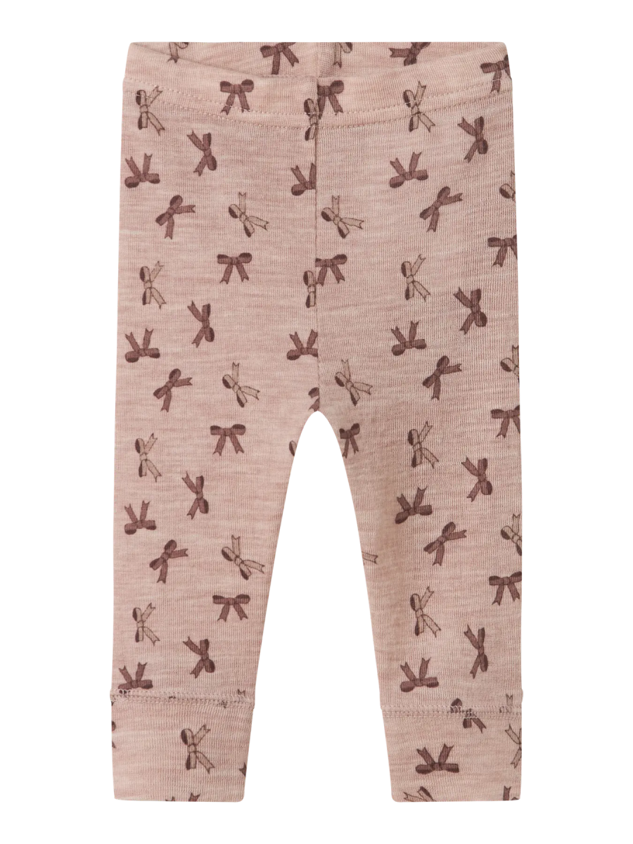 name it baby WANG WOOL RIB LEGGING AOP - Shadow Gray | Bows | Torgunns Barneklær AS