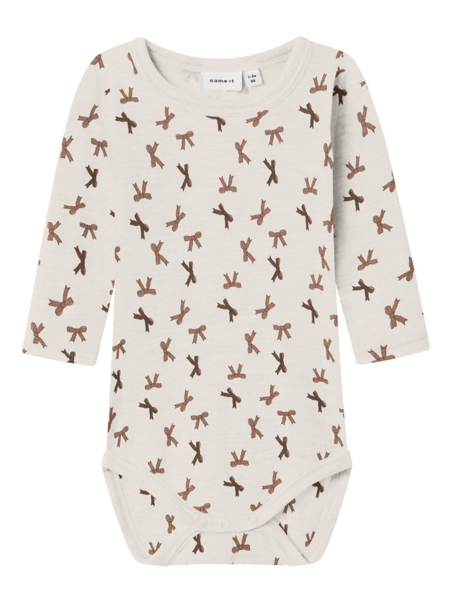 name it baby WANG WOOL RIB LS BODY AOP - Snow White | Bows | Torgunns Barneklær AS