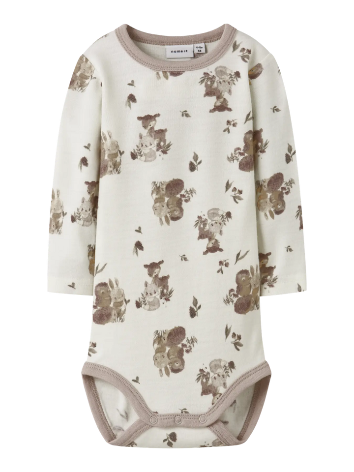 name it baby WILLU WOOL LS BODY - Snow White | Forest animals | Torgunns Barneklær AS