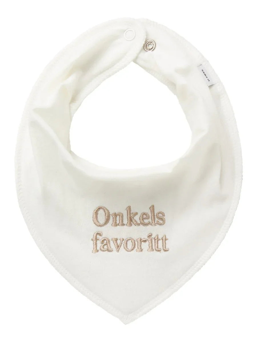 Hvit babyhette med brodert tekst 'Onkels favoritt', myk ull for spedbarn 0-8 år