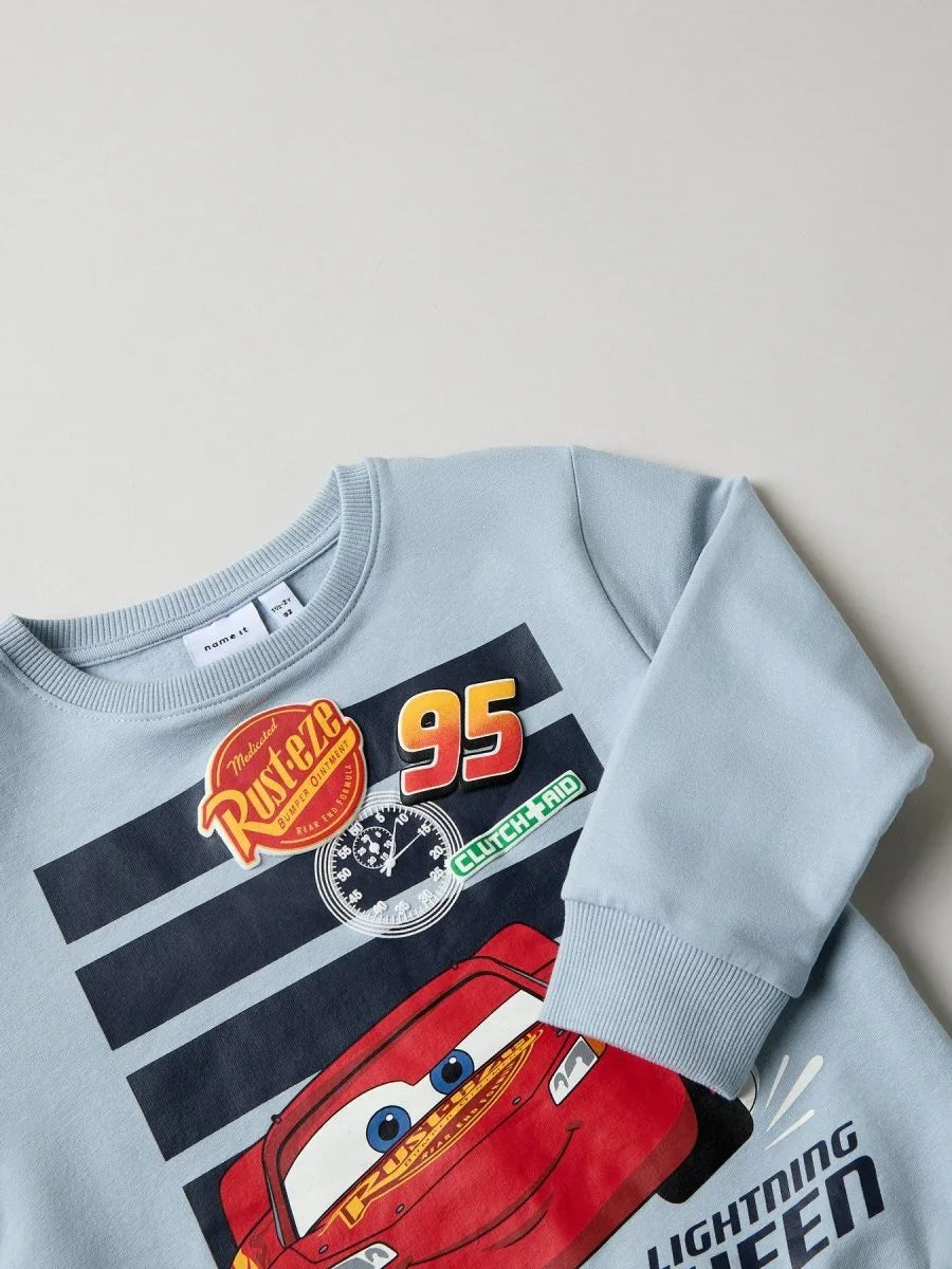 Lysblå barnesweatshirt med Lightning McQueen og nummer 95, myk barneklær for gutter 0-8 år