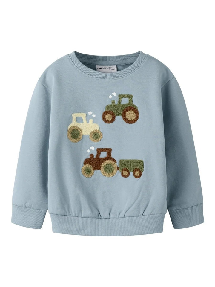 name it mini HALVOR TRAKTOR LS SWEAT - Blue Fog | Torgunns Barneklær AS