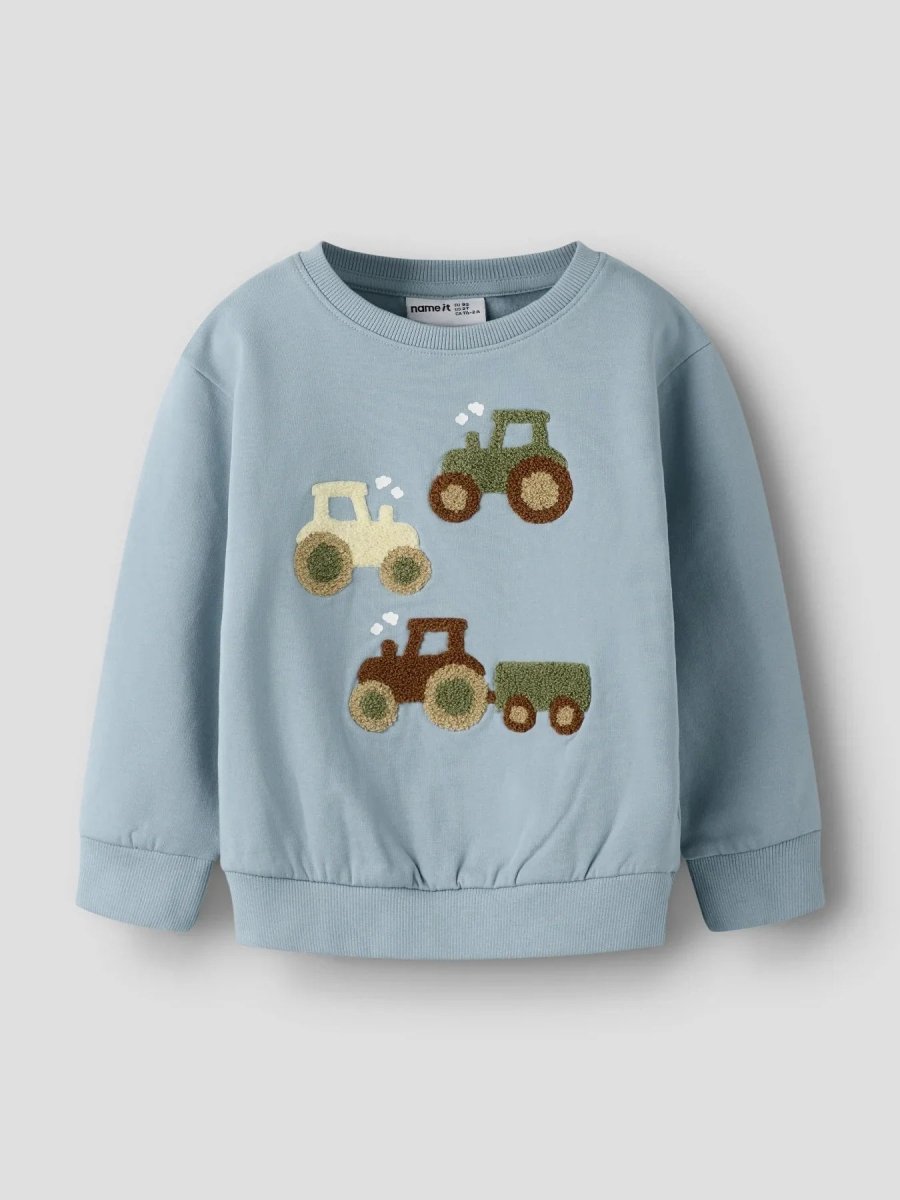 name it mini HALVOR TRAKTOR LS SWEAT - Blue Fog | Torgunns Barneklær AS