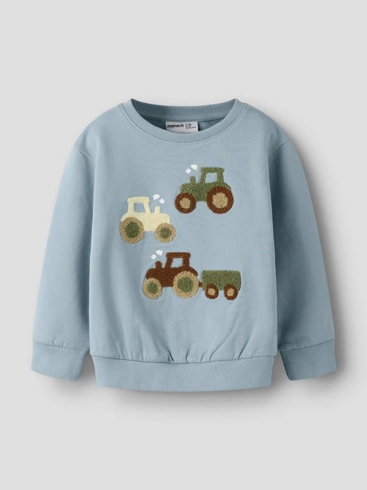 name it mini HALVOR TRAKTOR LS SWEAT - Blue Fog | Torgunns Barneklær AS