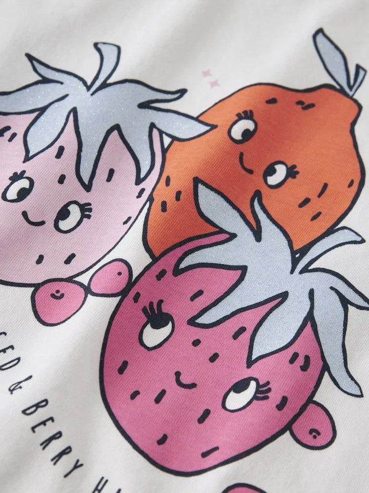 Søt barneklær med kawaii jordbær og bærprint, myk bomull for spedbarn og småbarn