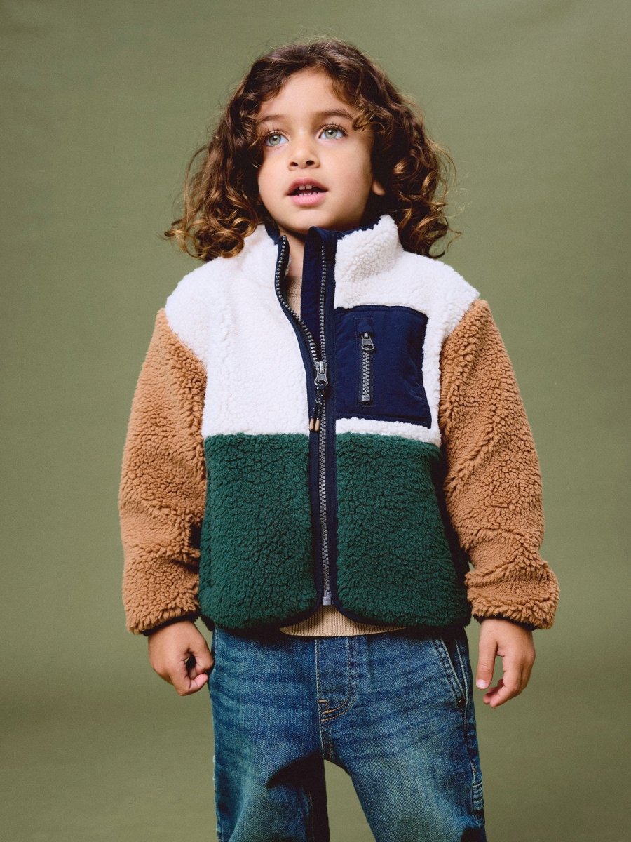 name it mini MACEY TEDDY JACKET BLOCK NOOS - Jungle Green | Torgunns Barneklær AS