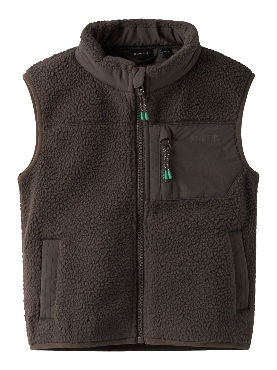 name it mini MILLER SHERPA VEST - Chocolate Brown | Torgunns Barneklær AS